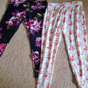 Black floral leggings and white lace Footless tights